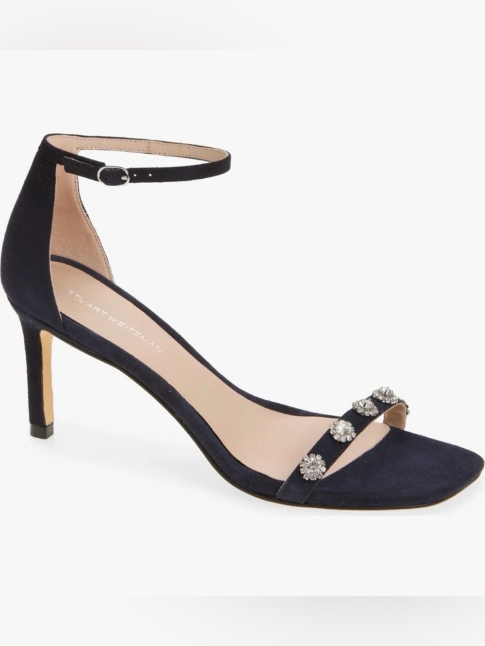 NWT Stuart Weitzman Justina 75 Sandal 8M Navy Suede Ankle-Strap Heels